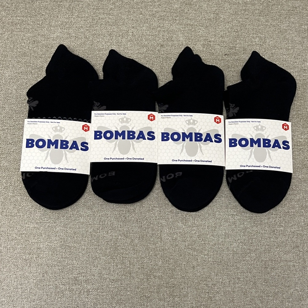 Bombas 4 Pair Antimicrobial Black Ankle Socks Unisex M New